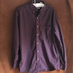 Gibson Men’s Button-Down Plaid Shirt in Burgundy and Navy